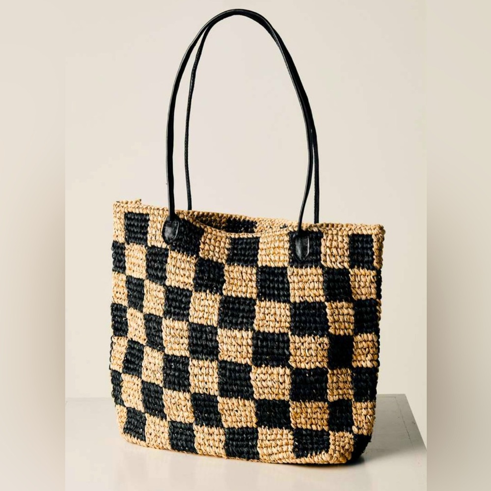 **BNWT** BEMBIEN FRANÇOISE RAFFIA TOTE in Black Check